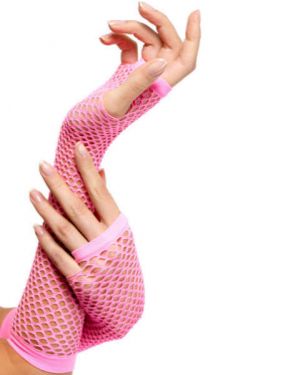 80s Fancy Dress Long Fishnet Gloves - Pink